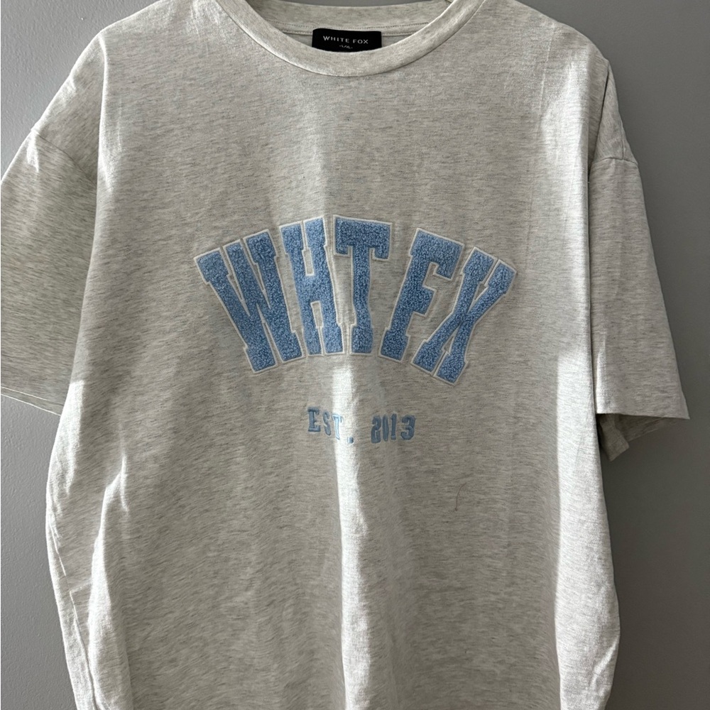 White Fox Gray T-Shirt with Blue Logo